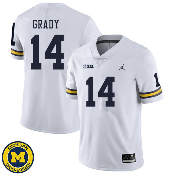 Men Michigan Wolverines #14 Kyle Grady White Replica Stitch Jersey